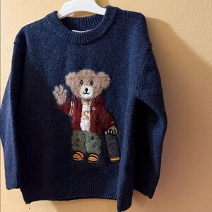 Zara Navy Teddy Bear Graphic Crewneck Sweater - Men's